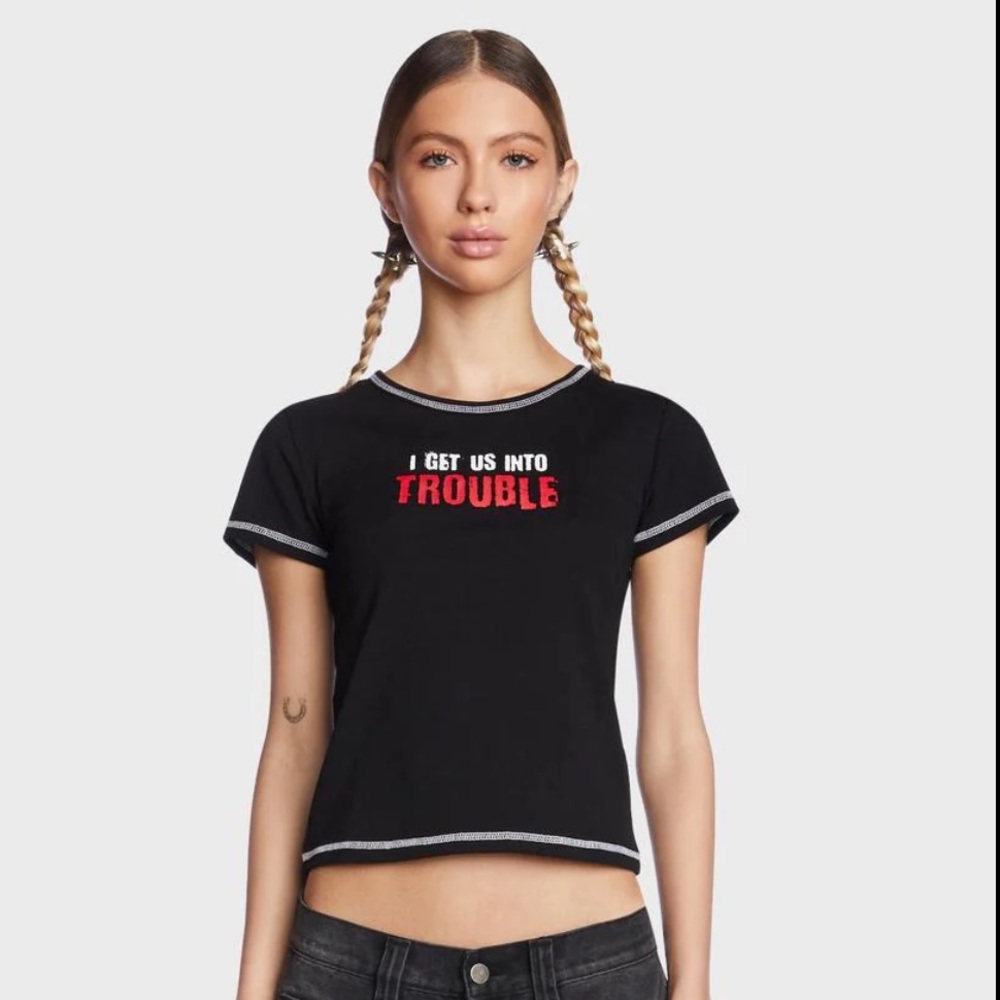 Dolls kill Current Mood into trouble BFF Baby Tee✨
